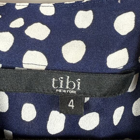 Tibi Polka Dot Silk Dress Women 4 Navy Zipper Cuff Old Money Cocktail Party - Picture 5 of 8